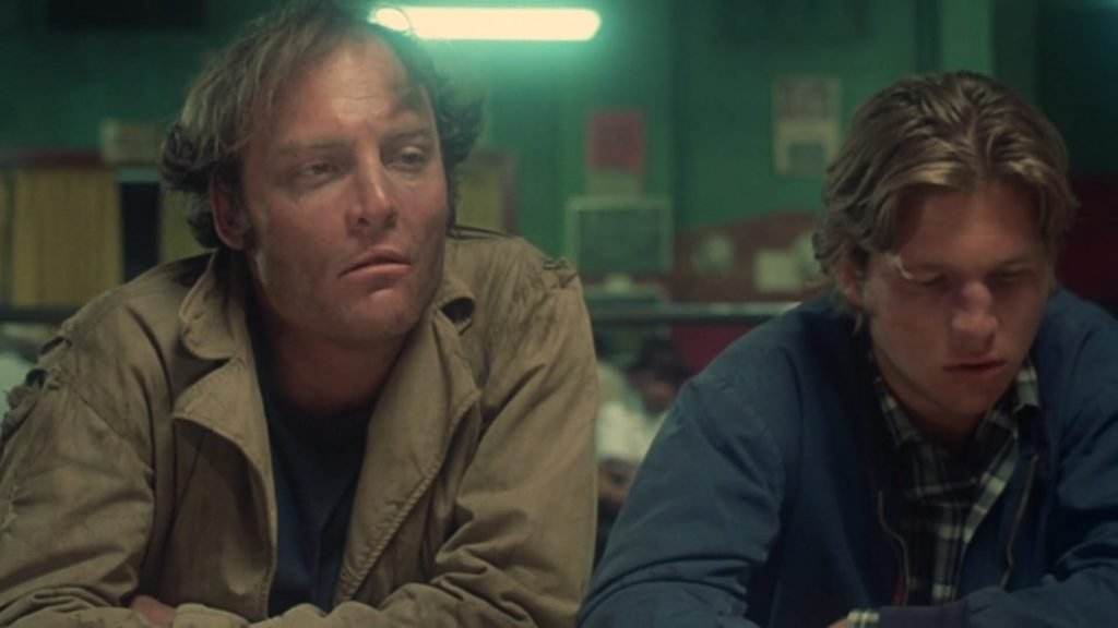 Os atores Stacy Keach e Jeff Bridges em cena do filme "Cidade das Ilusões" (Fat City), de John Huston.